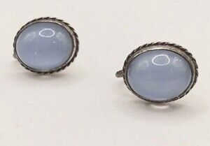 Vintage Sterling and Moon Stone Screw  Back Earrings . 6.1 Grams